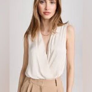 ASTR the Label Bodysuit Sexy Top Low Cut Size XL Sleeveless Cream Faux Wrap